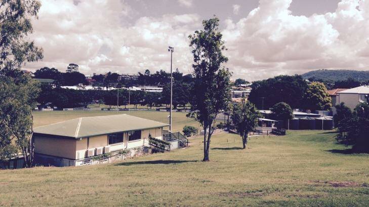 The two clubhouses to be demolished and the hill to be dug into as part of the plan to build a two-storey clubhouse at Toowong. Photo: Tony Moore
