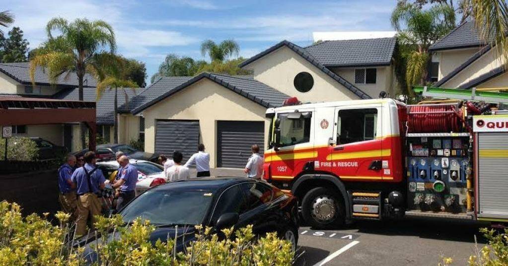 A man was injured and a garage was damaged in a suspected explosion at a home in Robina. Photo: Seven News
