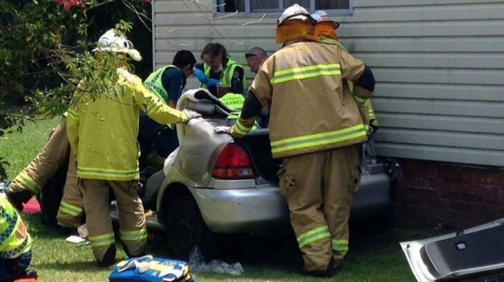 Emergency crews at the scene of an accident at Labrador, on the Gold Coast.  Photo: Bianca Stone/Seven News