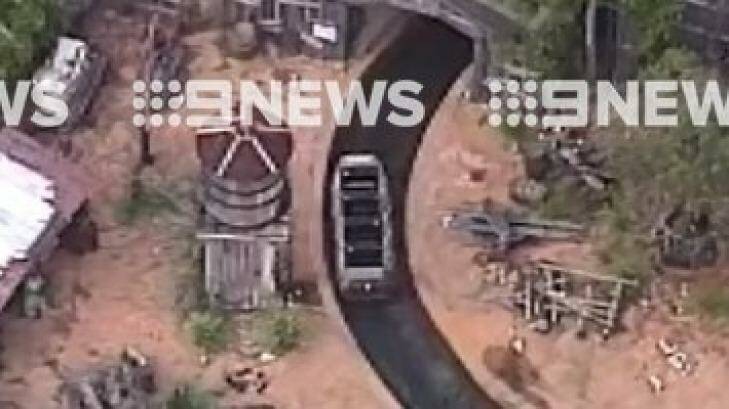 The Wild West Falls Adventure Ride stopped for 20 minutes on Monday. Photo: Nine News Brisbane/Twitter