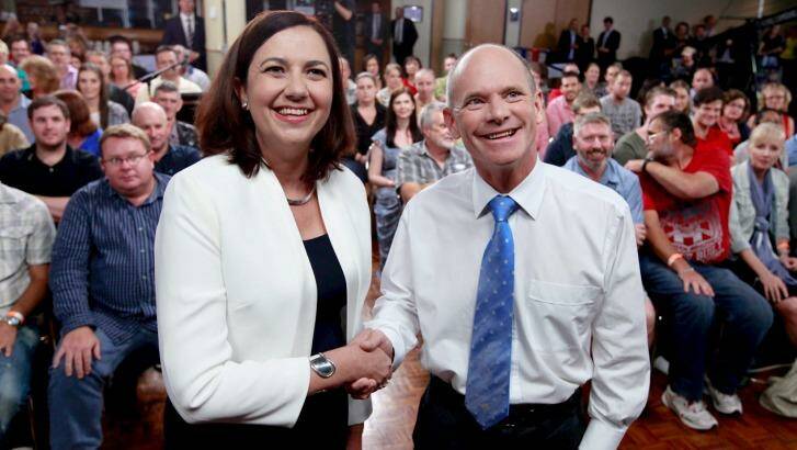 Premier Campbell Newman and Opposition Leader Annastacia Palaszczuk at the The People's Forum. Photo: Renee Melides