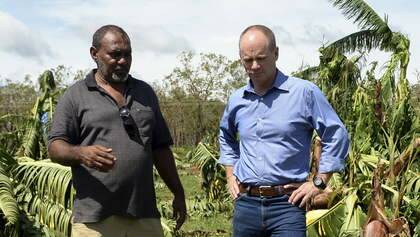 Queensland Premier Campbell Newman (right) is shown a 
devastated banana plantation by Greg McLean, Mayor of the Indigenous township of 
Hope Vale, 70 kilometres north of Cooktown, Sunday, April 13, 2014. The town was 
hit by Cyclone Ita which made landfall in the area on Friday night as a category 
four storm. (AAP Image/Dan Peled) NO ARCHIVING


20140413000929468660-original.jpg Photo: nmoir@fairfaxmedia.com.au