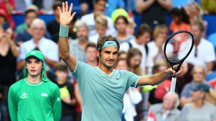 Roger Federer celebrates his win on Monday. Photo: Paul Kane/ Getty Images