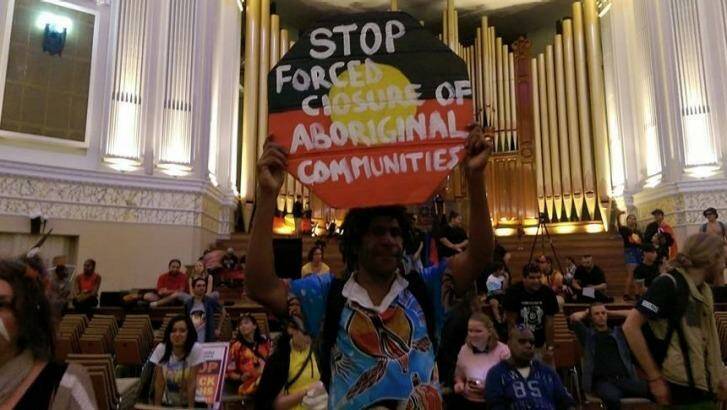 Protestors occupy Brisbane's City Hall to object to the closure of remote Aboriginal communities. Photo: Supplied