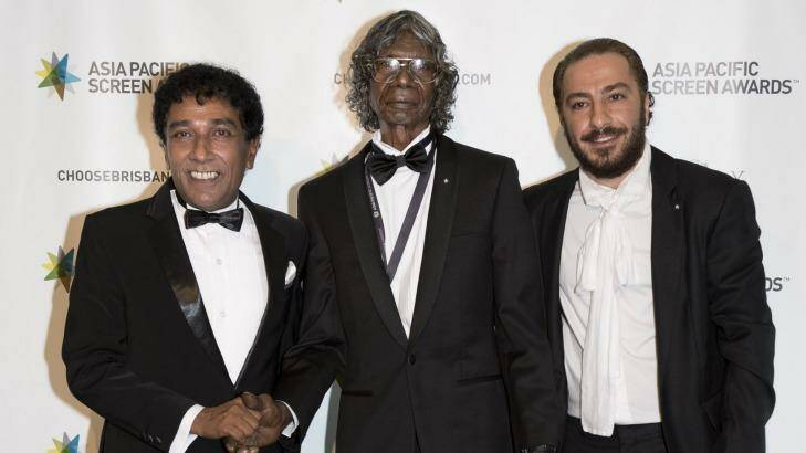 Mahendra Perera, David Gulpilil and Navid Mohammadzadeh at the 2014 Asia Pacific Screen Awards in Brisbane.