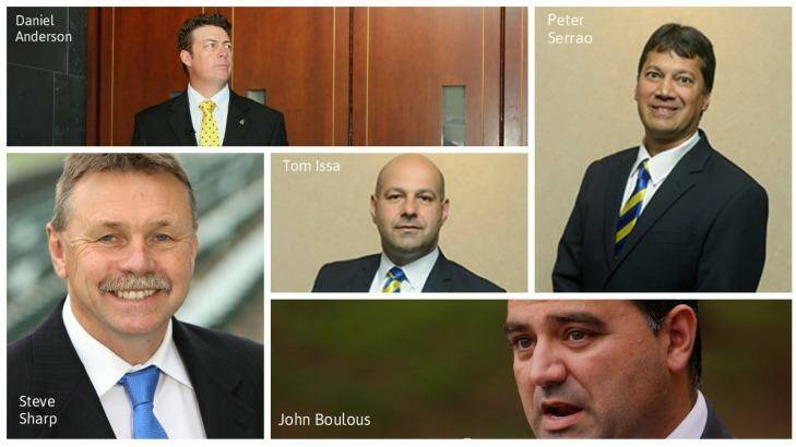 The so-called "Gang of Five": Parramatta officials Daniel Anderson, Steve Sharp, Tom Issa, John Boulous and Peter Serrao.