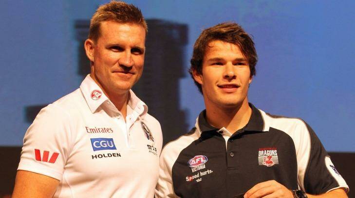 Nathan Buckley with Nathan Freeman at the draft in 2013. Photo: John French