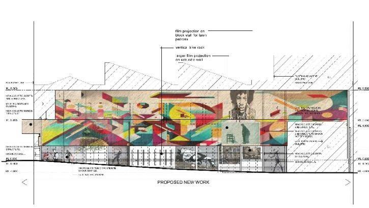 Artists impression of what the Fringe Bar wall would look like. The small rectangles with dotted lines represent the residents' windows. Photo: Supplied