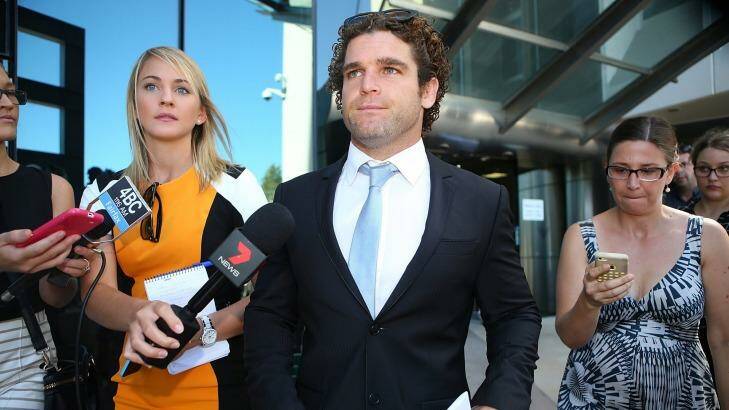 Gold Coast Titans player Beau Falloon leaves Southport Magistrates Court. Photo: Chris Hyde/Getty Images