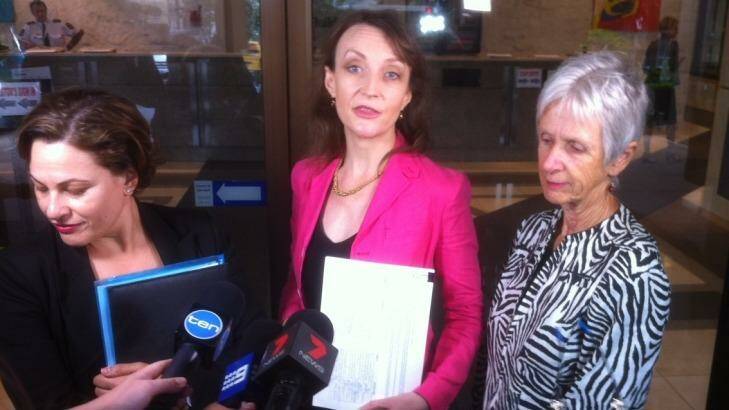 South Brisbane MP Jackie Trad, West End Community Association president Dr Erin Evans and South Brisbane councillor Helen Abrahams speak to the media after being locked out of Queensland's Executive Building. Photo: Tony Moore