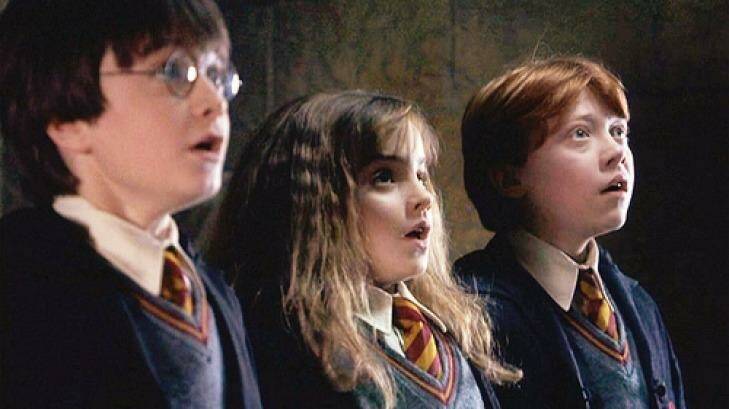 Harry, Hermione and Ron in the first Harry Potter film. The entire series was shot between 2001-2011. Rupert Grint was 13, Daniel Radcliffe was 11 and Emma Watson was 10.   Photo: Harry Potter and the Philosophers Stone