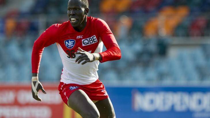 Debut: Aliir Aliir will line up for the Sydney Swans on Sunday. Photo: Jay Cronan