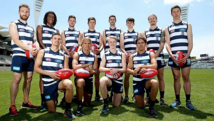 Geelong recruits: Esava Ratugolea (second from left, back row) is looking forward to an AFL career.  Photo: Pat Scala