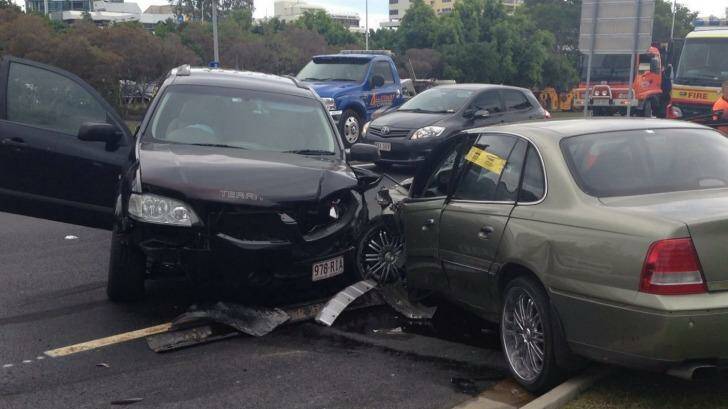 A two-vehicle crash on the Gold Coast Highway. Photo: Mark Hanrahan / Nine News