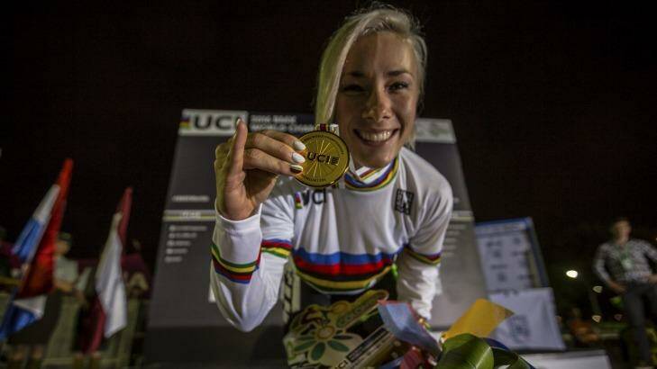 Canberra's Caroline Buchanan with her time trial gold. Now she has a silver medal as well.