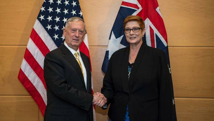 US secretary for defence James Mattis and Defence Minister Marise Payne. Photo: US DoD