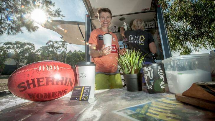 Jessica Bibby with her coffee cart in Canberra.  Photo: Karleen Minney