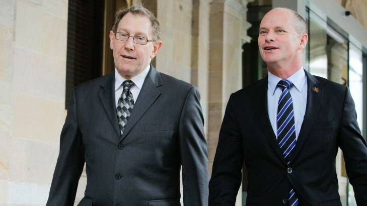 Bruce Flegg walks beside premier Campbell Newman. Photo: Glenn Hunt