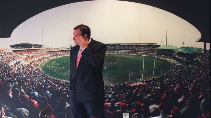 Emotional: Ron Barassi sheds a tear as he leaves the Swans in 1995. Photo: Craig Golding