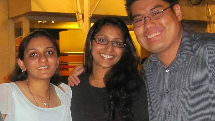 Meena Narayanan with friends Nishita Dhulia (left) and Paul Louis Liew (right). Photo: Facebook