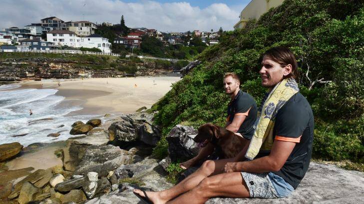 Ryan Griffen (front) and Joel Patfull, two big recruits for GWS Giants who live in Sydney's eastern beaches, photographed at Tamarama.