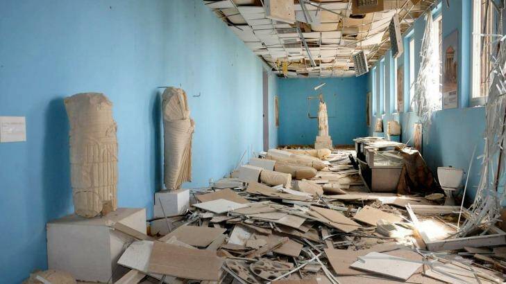 Vandalism at the Palmyra Museum. Photo: SANA via AP