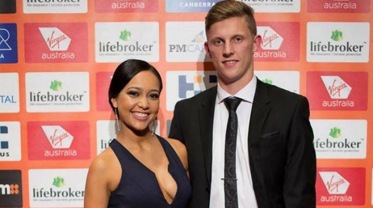 Lachie Whitfield and his then partner Sammi Nowland in 2014 Photo: GWS Giants/Facebook