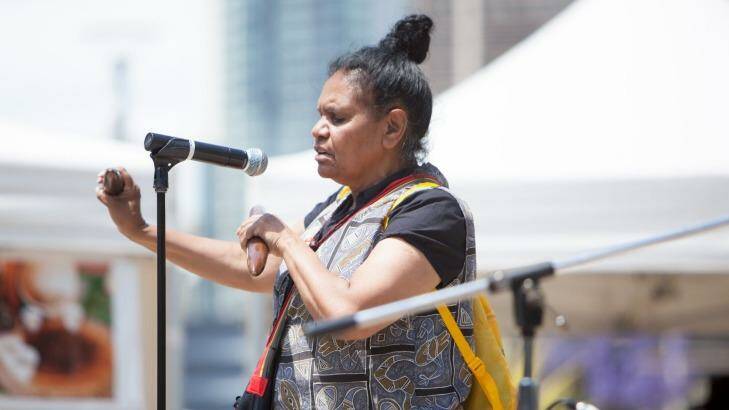 Aunty Maroochy's welcome to country at the Walk Together event in Brisbane. Photo: Tammy Law