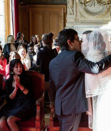 Maisie Dubosarsky, 28, and Simon Fieschi, 31, marry in Paris on September 26. Fieschi is a survivor of the mass shooting at the Charlie Hebdo newspaper in January, in which 12 people died. Photo: Magdalena Nin and Antoine Ligier