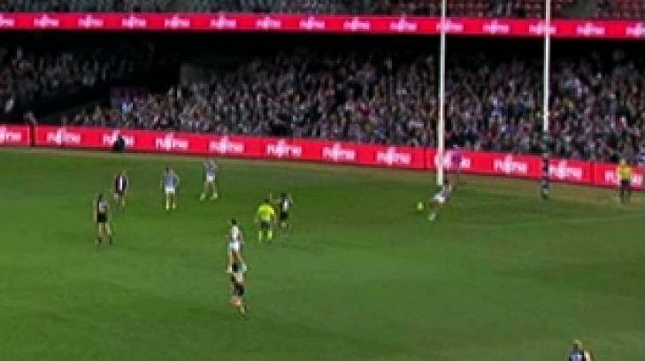 Jimmy Bartel takes the kick-in. Photo: Channel Seven