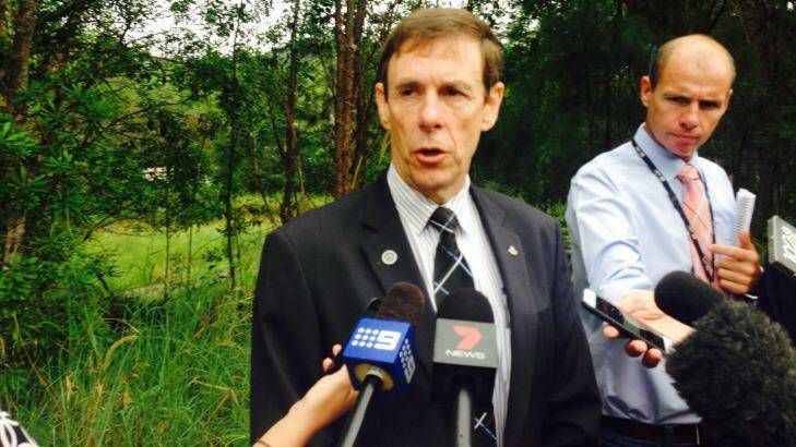 Detective Superintendent Dave Hutchinson briefs media at a Gold Coast Hinterland property being searched for the remains of missing mother Novy Chardon. Photo: Kim Stephens
