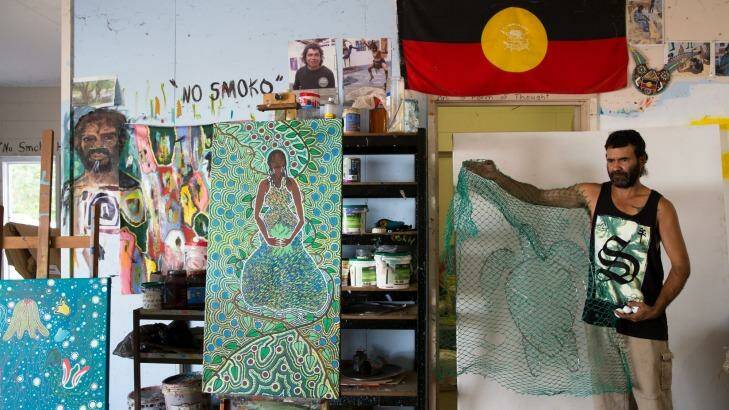 Steven Kepper in the Pormpuraaw Art and Culture Centre. Photo: Janie Barrett