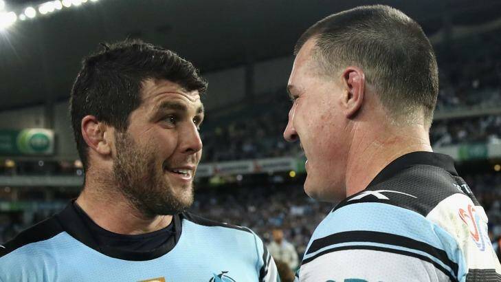 Final ride: Michael Ennis and Paul Gallen after defeating the Cowboys on Friday night. Photo: Cameron Spencer