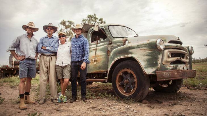 Scott and Trent Young with family members on their family property out at Roma. Photo: Supplied
