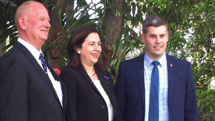 New Agriculture Minister Bill Byrne, Premier Annastacia Palaszczuk and Police Minister Mark Ryan following the ministers' swearing in at Government House. Photo: Felicity Caldwell