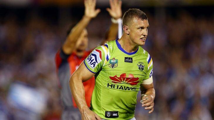 Jack Wighton of the Raiders is sent to the sin bin for throwing a punch. Photo: Renee McKay