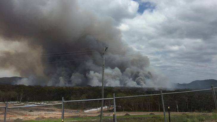 The Coolum bushfire continues to rage on Friday, as seen from the Peregian Springs water tower. Photo: Facebook / Kev Brock