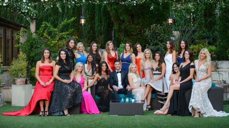 The Bachelor with his original bevvy of women. Photo: Channel Ten
