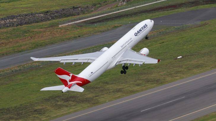 The first international passenger flight takes off from the Brisbane West Wellcamp Airport. Photo: Andrew Coates (Supplied)