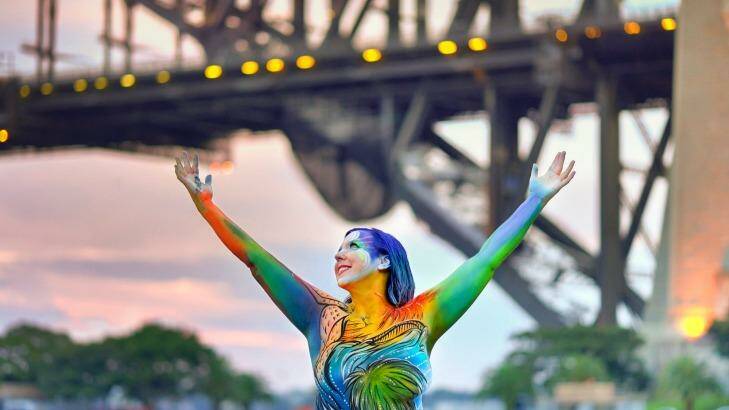 Margaret in front of the Sydney Harbour Bridge. Photo: Nick Peel, Barley Monk Photography