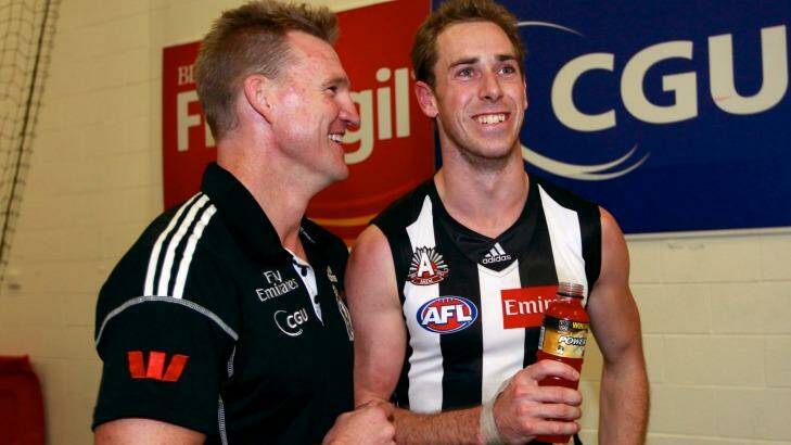 Nathan Buckley (left) will make tough calls, says Nick Maxwell (right). Photo: Paul Rovere
