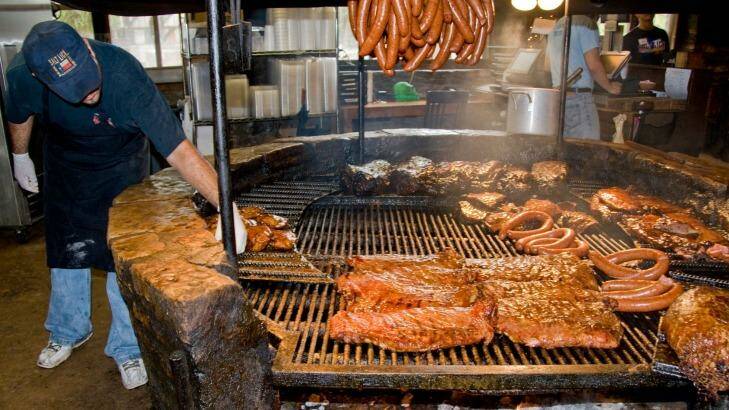 The Salt Lick BBQ uses smoky traditional pit open wood fire, in Driftwood, near Austin, Texas.