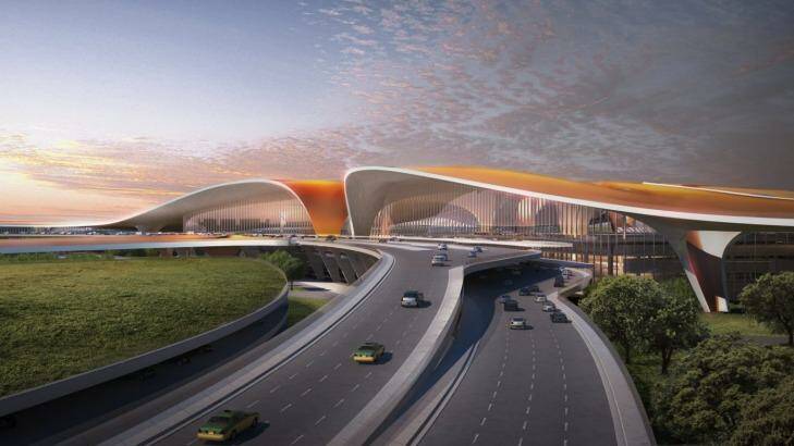 The terminal will have a 4.8-kilometre curved facade. Photo: Methanoia/Zaha Hadid Architects