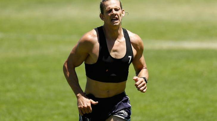 Newly appointed captain of the Dockers Nat Fyfe gets ready for the season . Photo: Fremantle FC