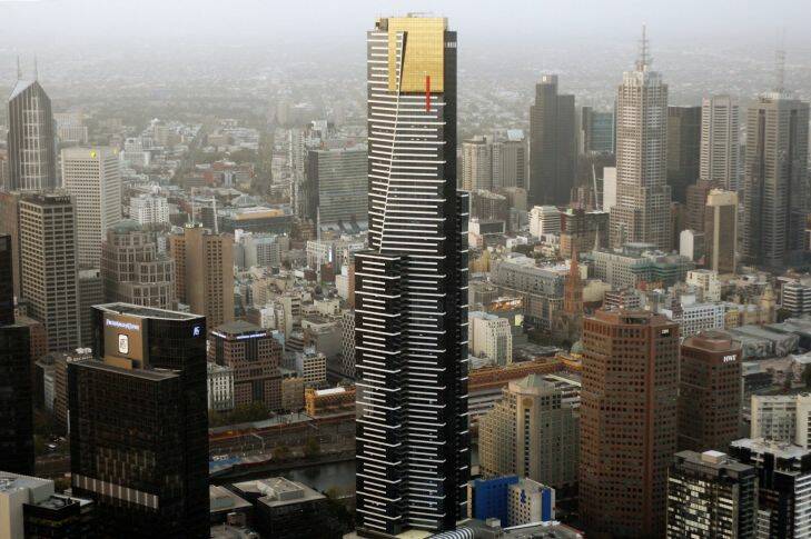 The Age - 26 March 2009 - The gold-plated windows of Eureka Tower dominate the Melbourne skyline, offering a view of the city from a 300-metre vantage point. When measured either by the height of its roof, or by the height of its highest habitable floor, Eureka Tower is the tallest residential building in the world. Picture by Paul Rovere SPECIAL 00000001

making of a new melbourne exhibition