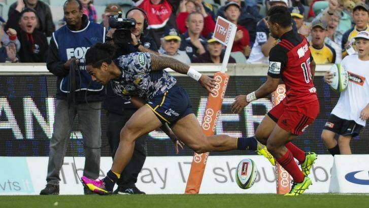 Brumbies winger Joe Tomane is hoping for good news about his injured knee. Photo: Graham Tidy