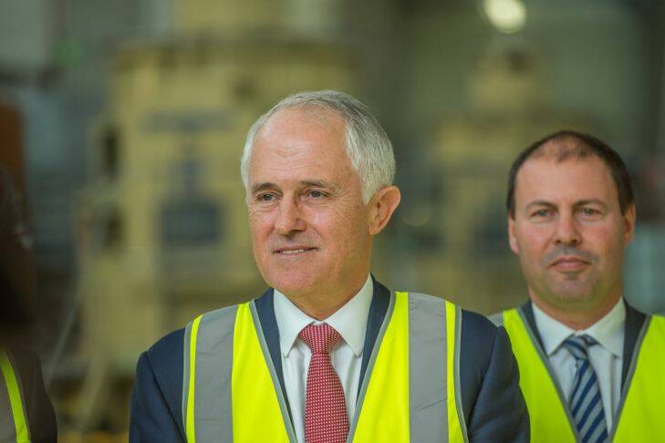 Prime Minister Malcolm Turnbull and Energy Minister Josh Frydenberg during Prime Minister Malcolm Turnbull's visit to Launceston's trevallyn Power Station to announce funding to Hydro Tasmania. Picture: Scott Gelston. Thursday April 20th 2017. The Examiner NEWS POLITICS Photo: Scott Gelston