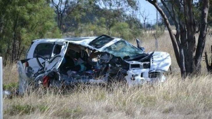 The scene of the double fatality on the Moonie Highway, west of Dalby. Photo: The Toowoomba Chronicle