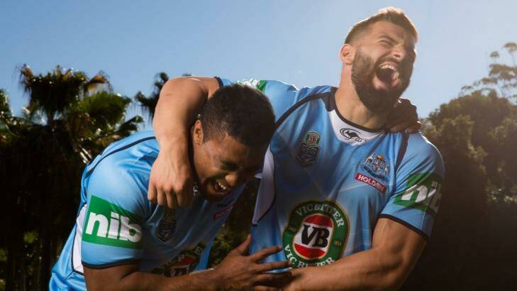 And then I'll tell the joke about the bride's father: Michael Jennings and Josh Mansour in Coffs Harbour on Tuesday. Photo: Janie Barrett