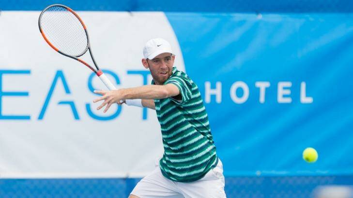 Dudi Sela (ISR) in action during day four of the East Hotel Canberra Challenger. Match was played at the Canberra Tennis Centre in Lyneham, Canberra, ACT on Tuesday 10 January 2017 #eastCBRCH #TennisACT. Photo: Ben Southall. Dudi Sela playing in the Canberra Challenger tennis tournament. Photo: Ben Southall